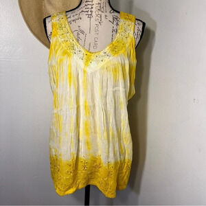 Advance Apparels, OS, embroidered sequent yolk and hem gauzy sleeveless tunic